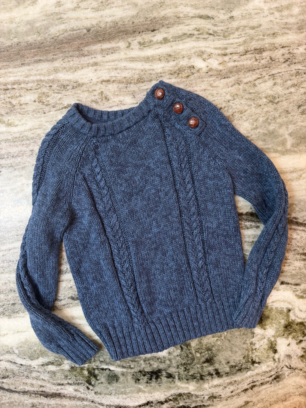 Old Navy Dark Blue Cable-Knit Button-Shoulder Sweater 4T